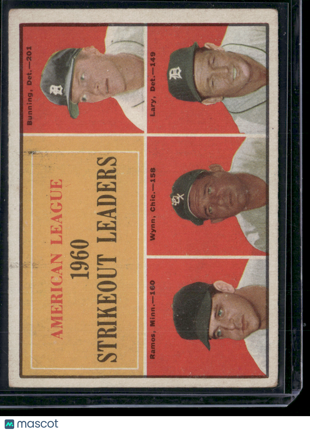 1961 Topps 1960 AL STRIKEOUT LEADERS #50 Early Wynn/Bunning/Lary/Ramos (VG/EX)
