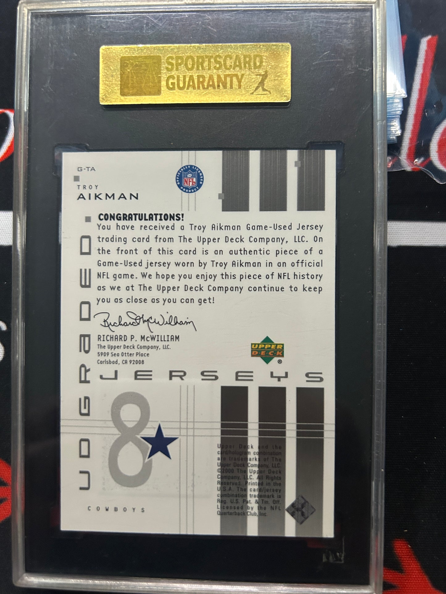 2000 Upper Deck Graded Troy Aikman #G-TA Jersey SGC 9