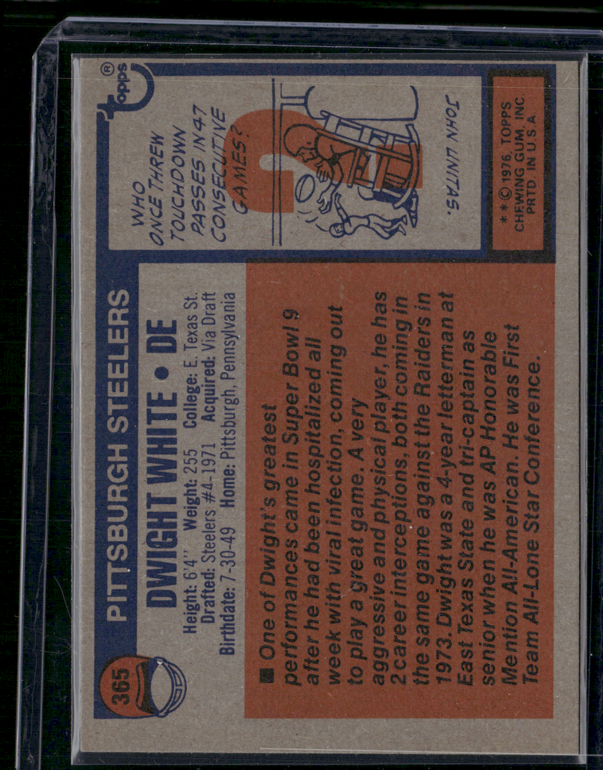 1976 Topps DWIGHT WHITE #365 (EX/MT)