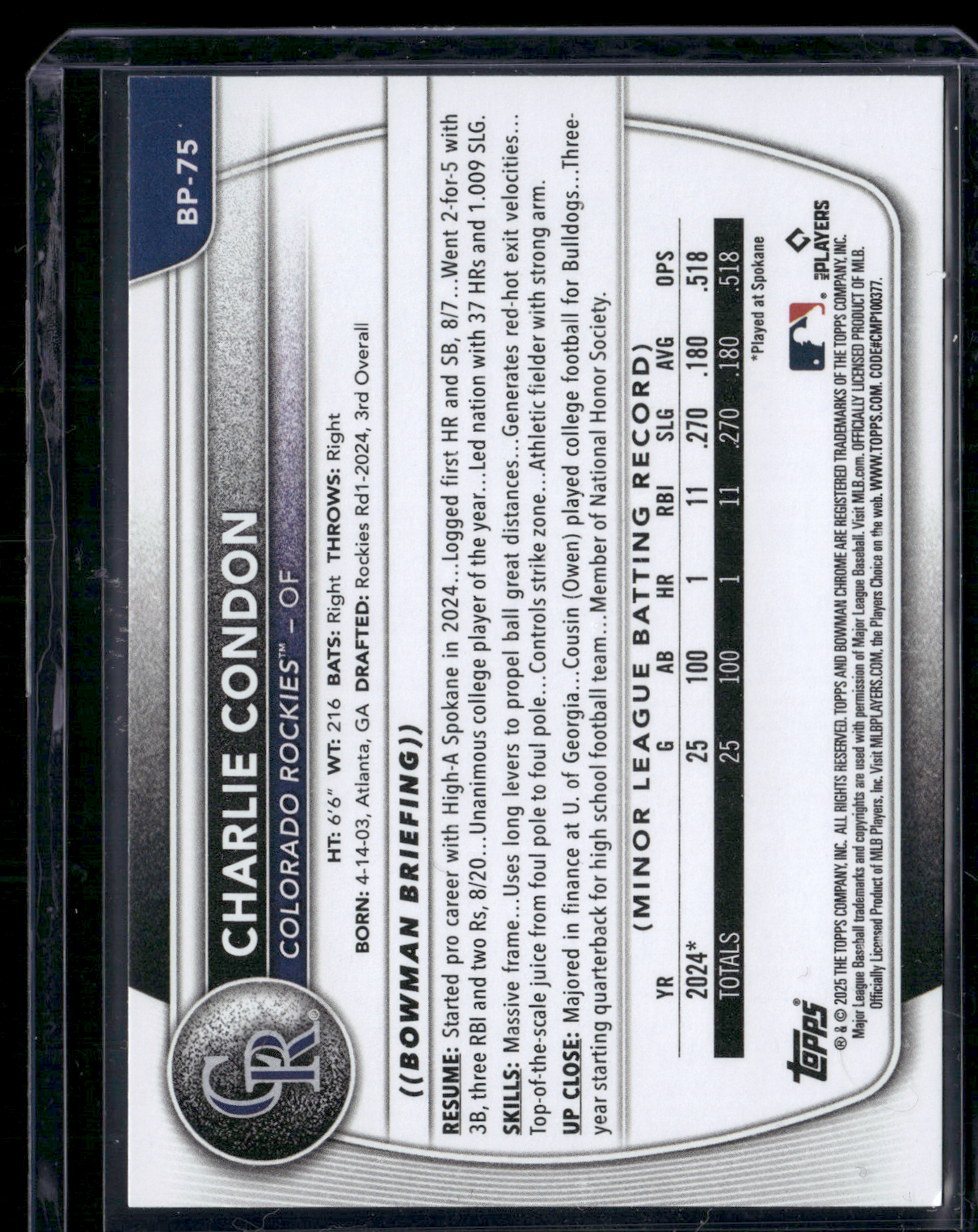 2025 Bowman CHARLIE CONDON #BP-75 1st Bowman