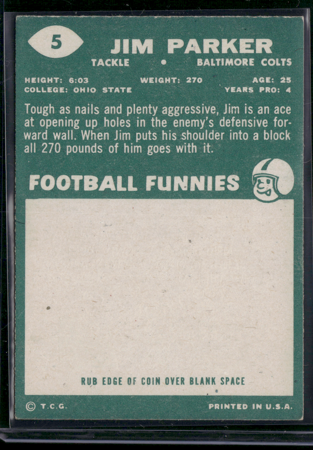 1960 Topps JIM PARKER #5 (VG/EX)