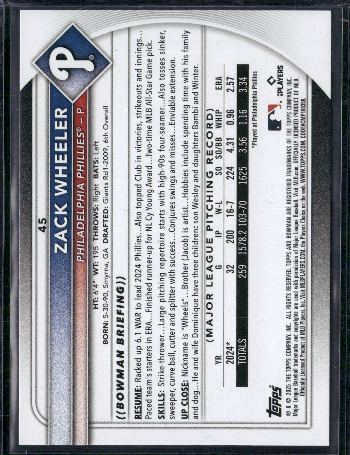 2025 Bowman ZACK WHEELER #45