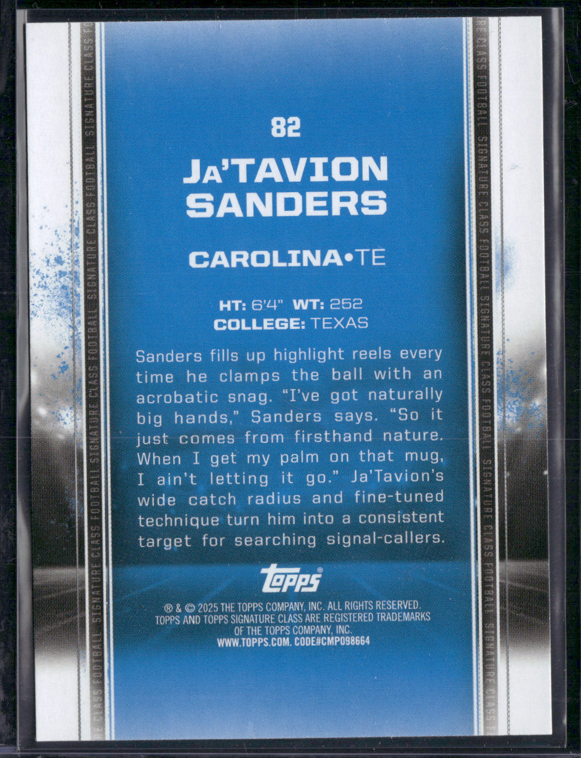 2024 Topps Signature Class JA'TAVION SANDERS #82 Rookie Card RC