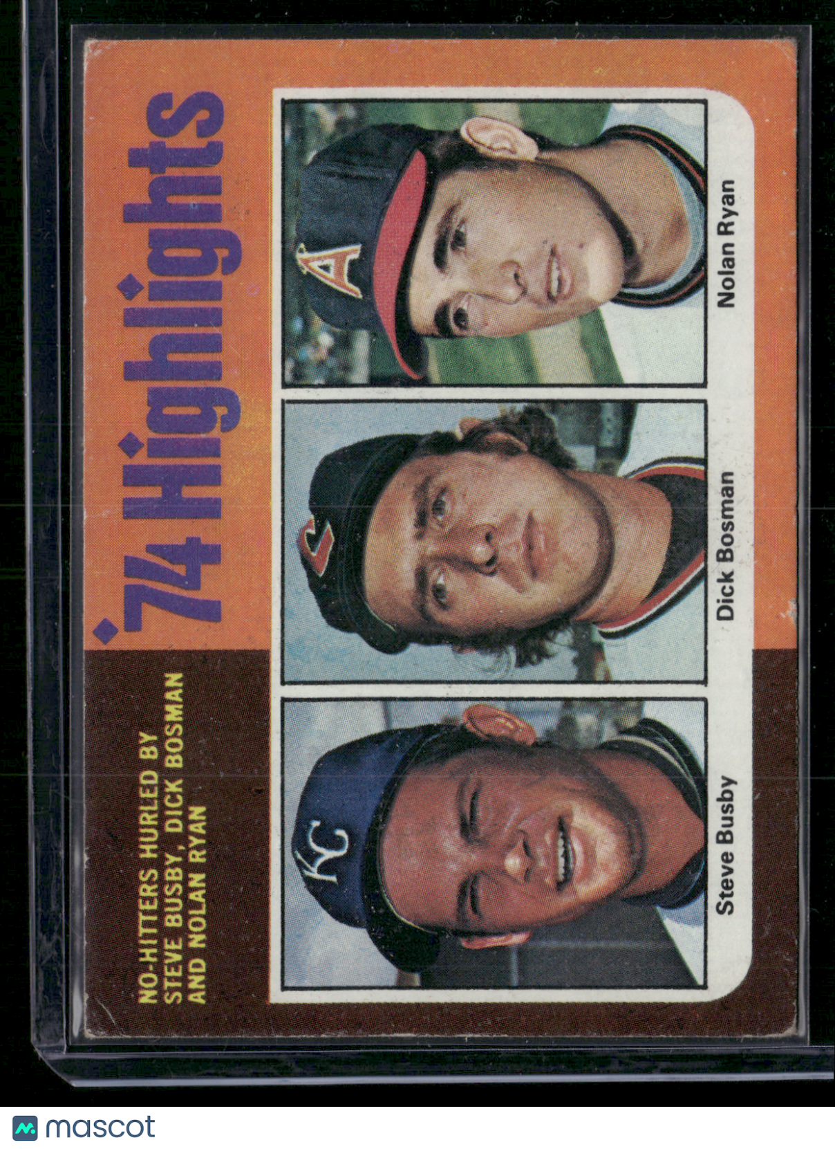 1975 Topps NOLAN RYAN/BUSBY/BOSMAN #7 74 Highlights Light Wax Stain (VG)