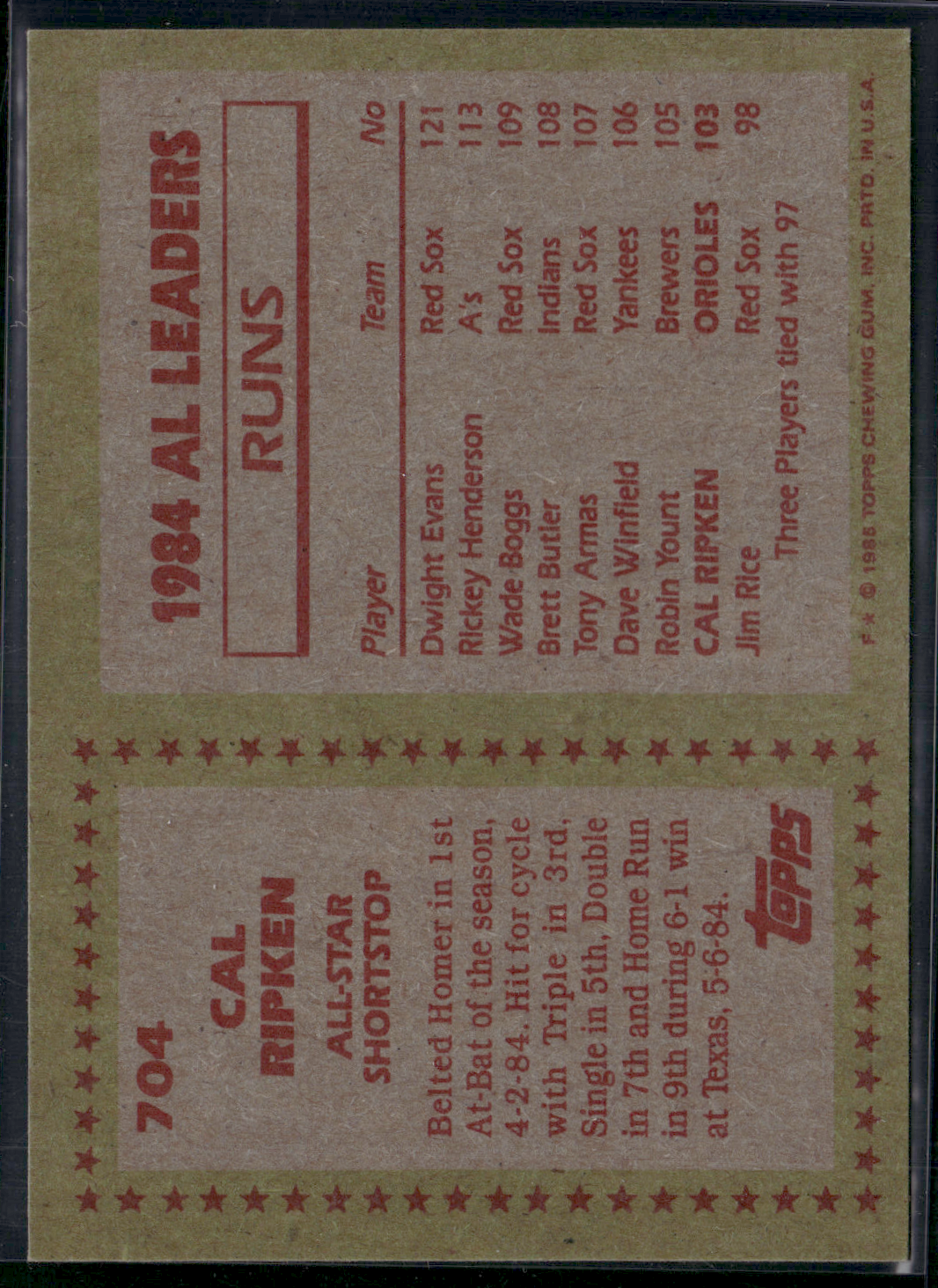1985 Topps CAL RIPKEN JR #704 All Star (NM)