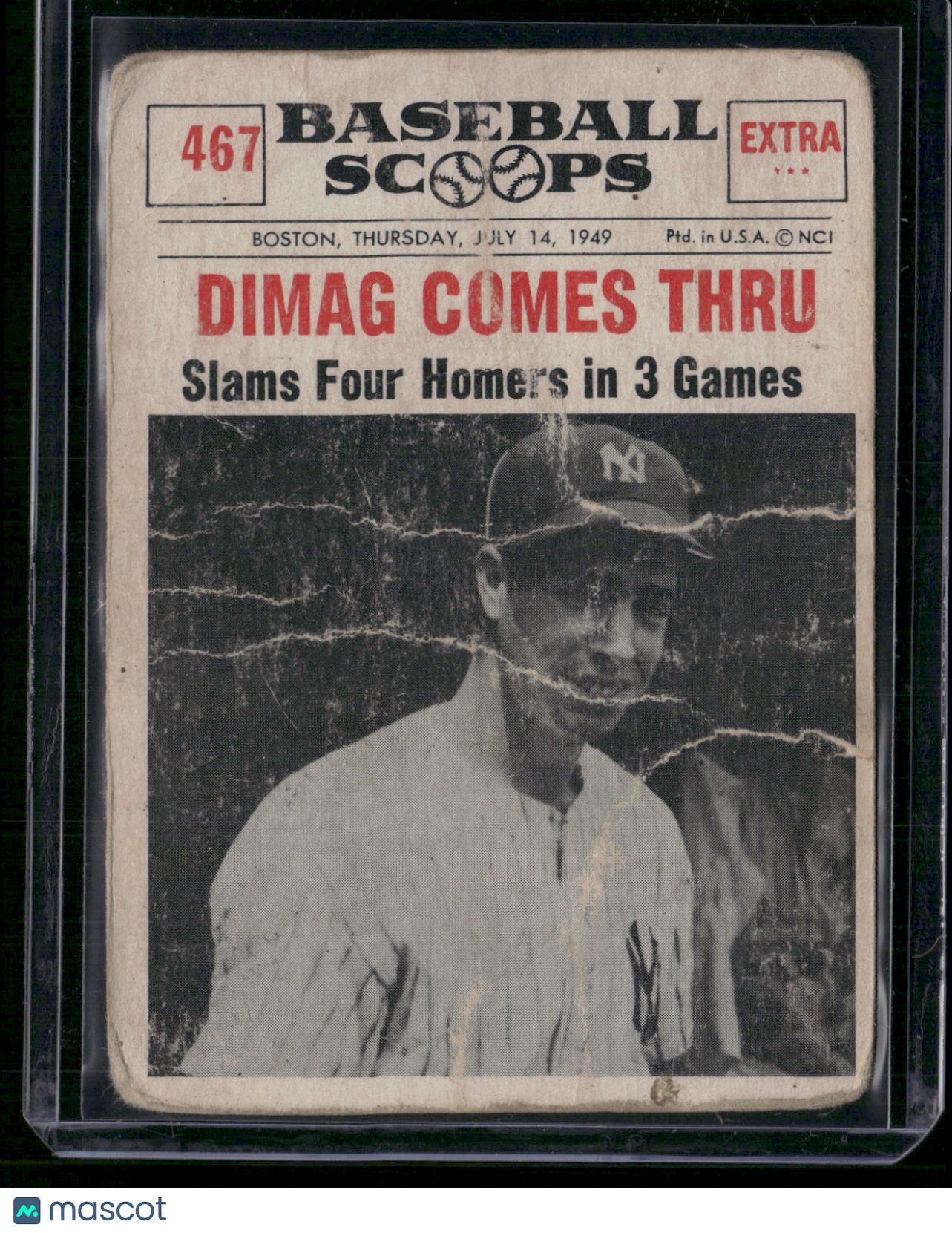 1961 Scoops JOE DIMAGGIO #467 Dimag Comes Thru Paper Loss (Fair)