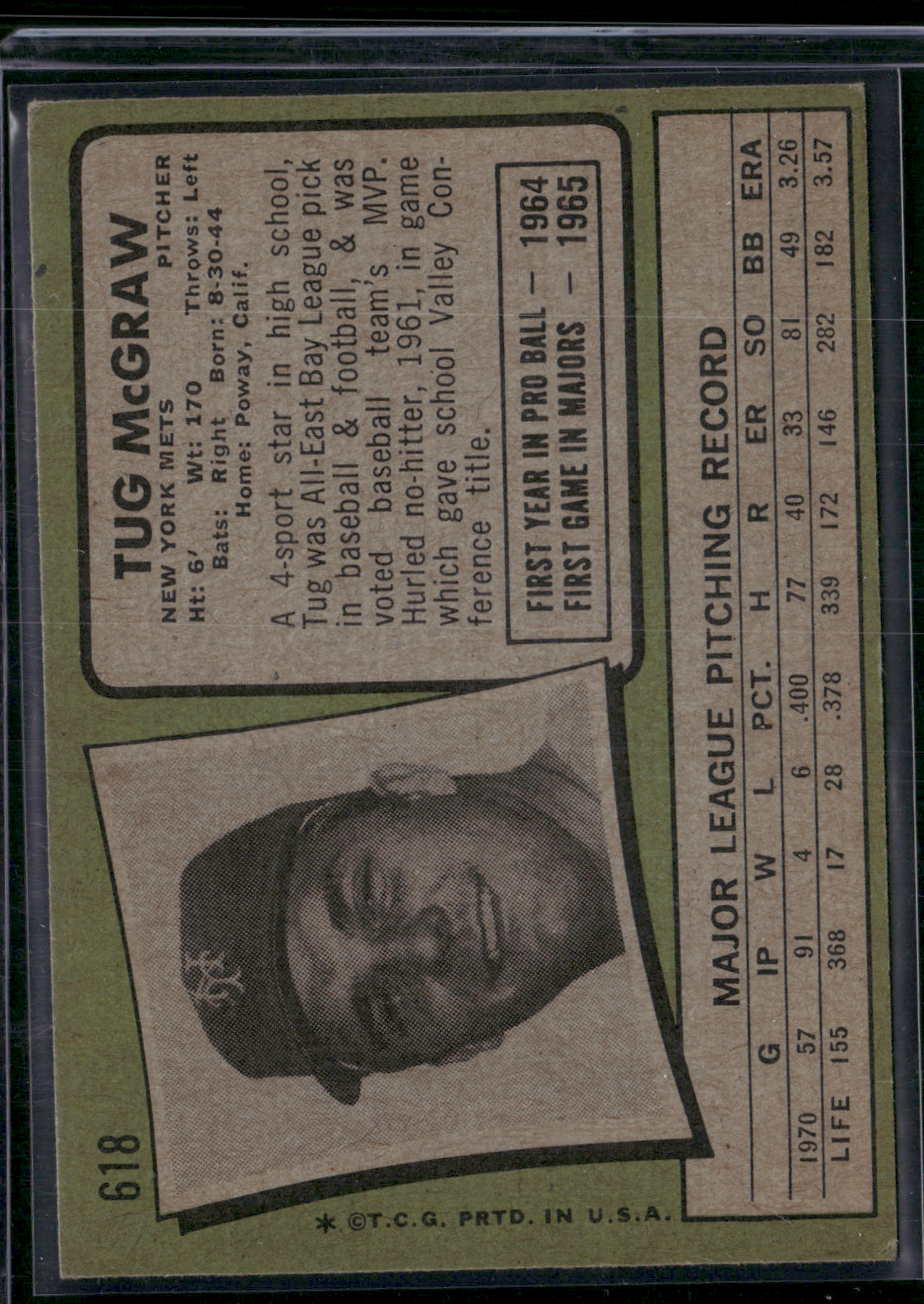 1971 Topps TUG MCGRAW #618 (VG/EX)