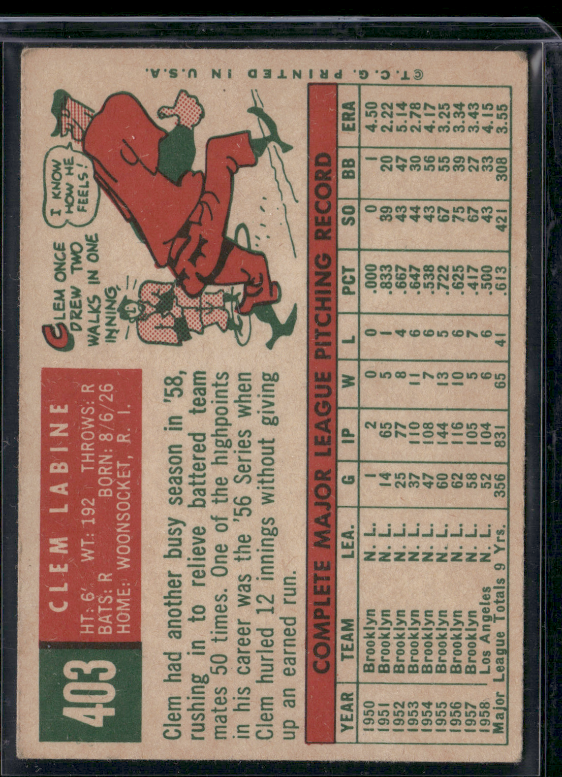 1959 Topps CLEM LABINE #403 Light Wrinkle (VG-VG/EX)