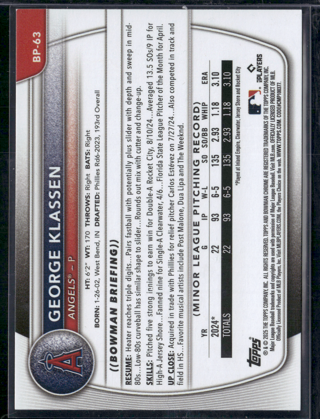 2025 Bowman GEORGE KLASSEN #BP-63 1st Bowman