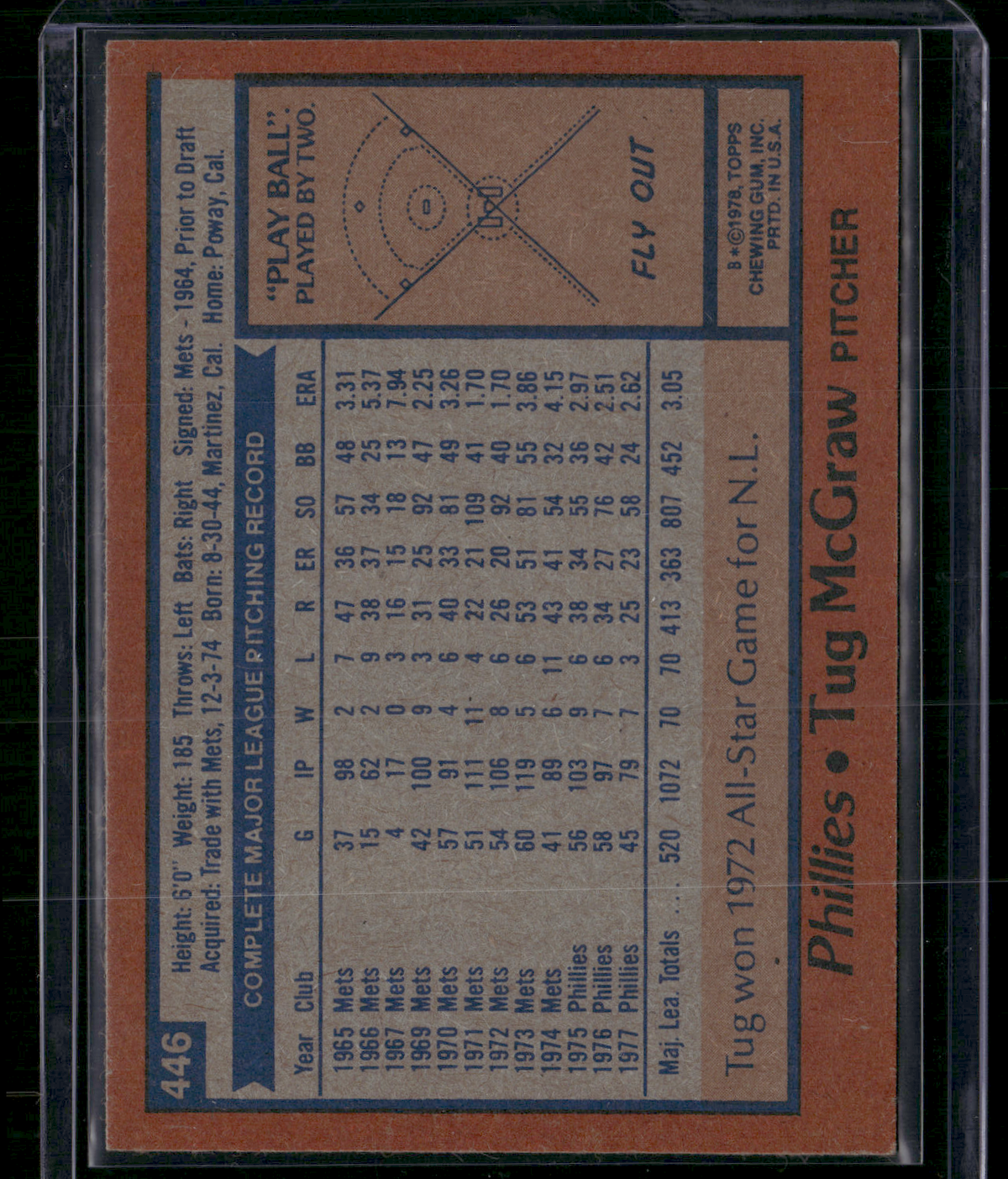 1978 Topps TUG MCGRAW #446 (EX-EX/MT)