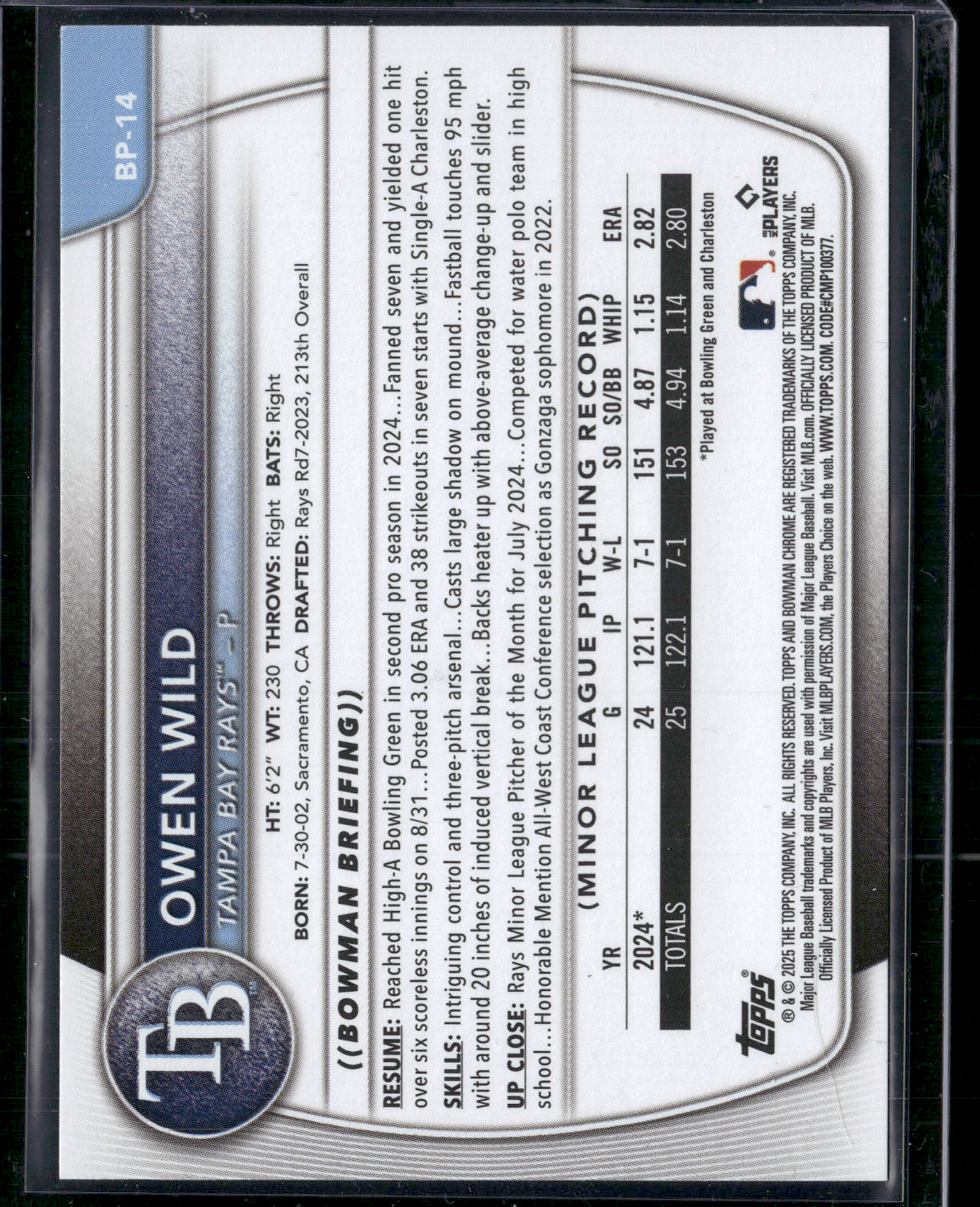 2025 Bowman OWEN WILD #BP-14 1st Bowman