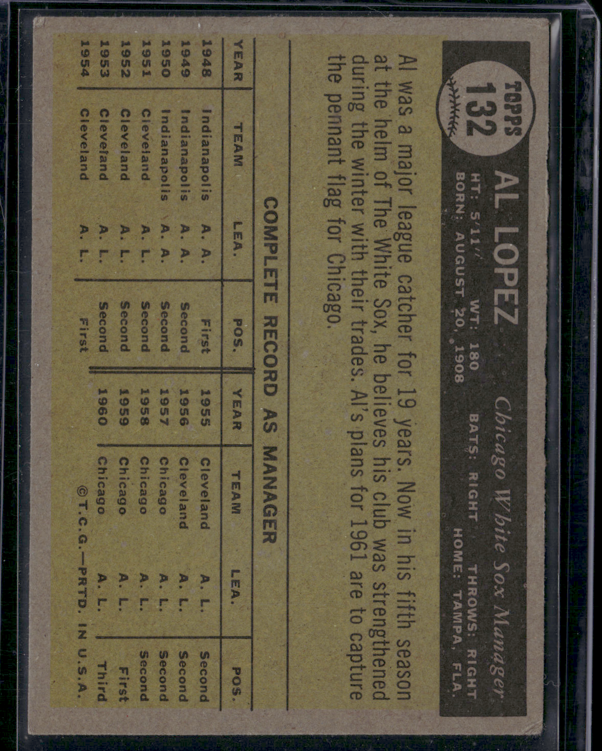 1961 Topps AL LOPEZ #132