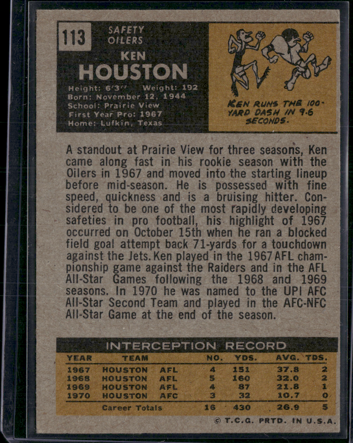 1971 Topps KEN HOUSTON #113 (EX)
