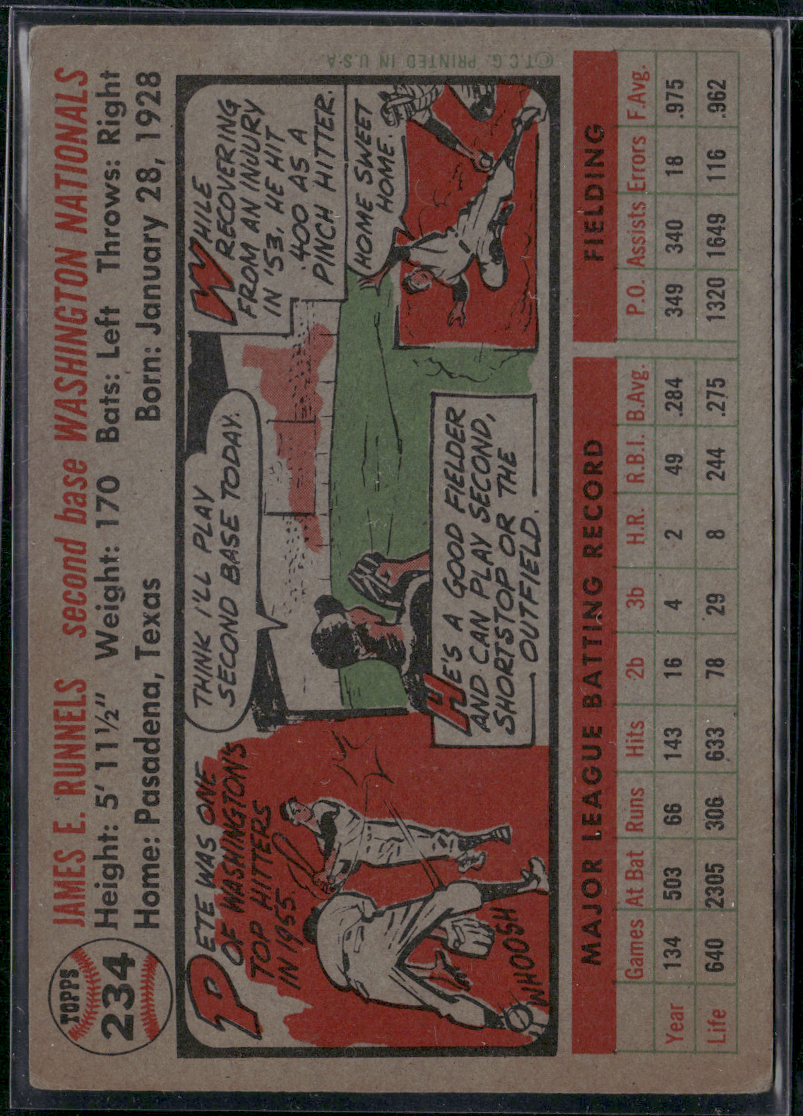 1956 Topps PETE RUNNELS #234 Light Wrinkling