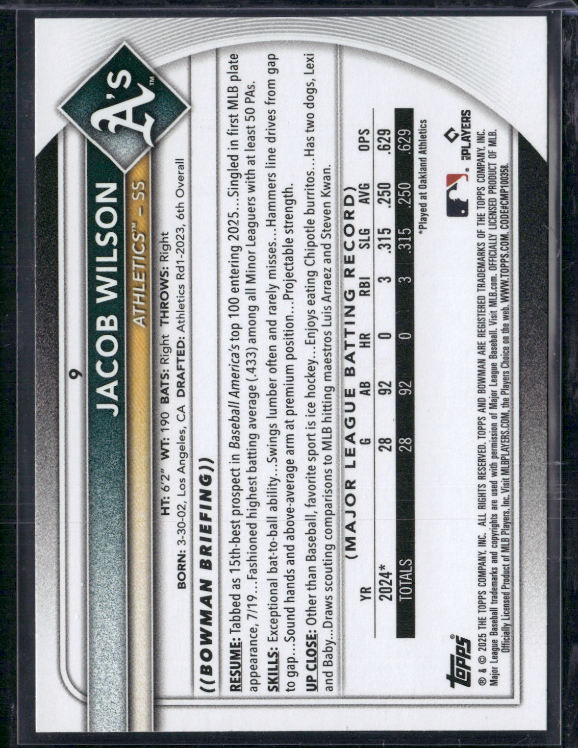 2025 Bowman JACOB WILSON RC Rookie Card #9