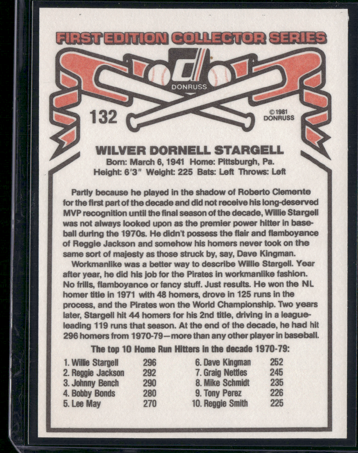 1981 Donruss WILLIE STARGELL #132 (NM)