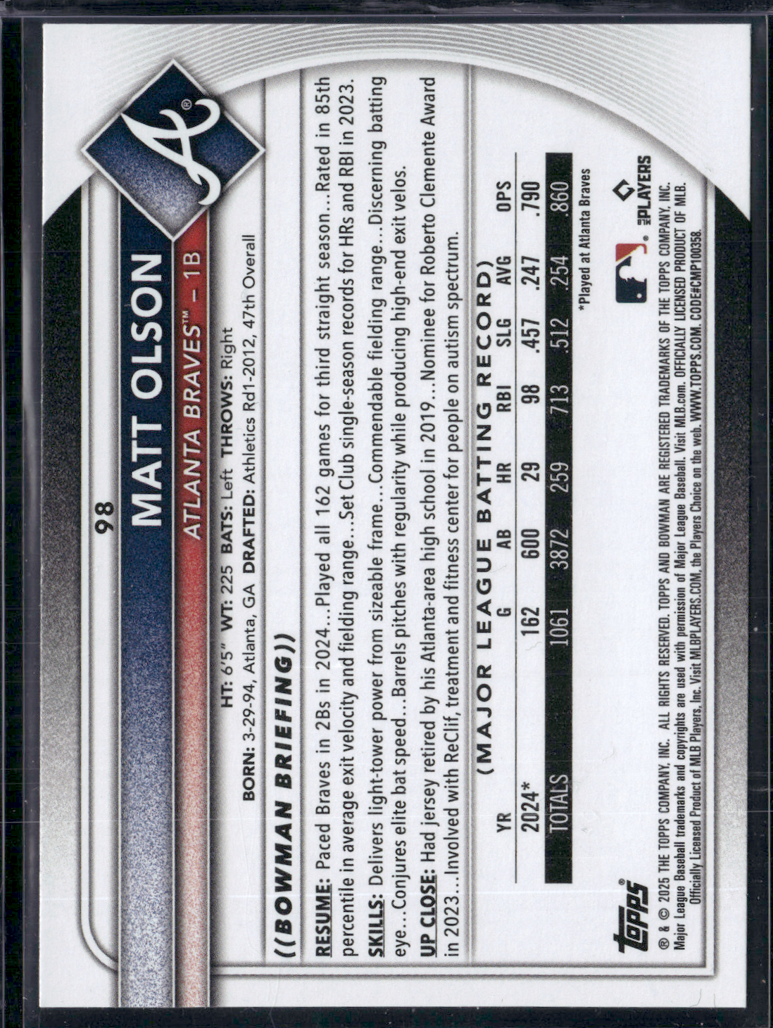 2025 Bowman MATT OLSON #98
