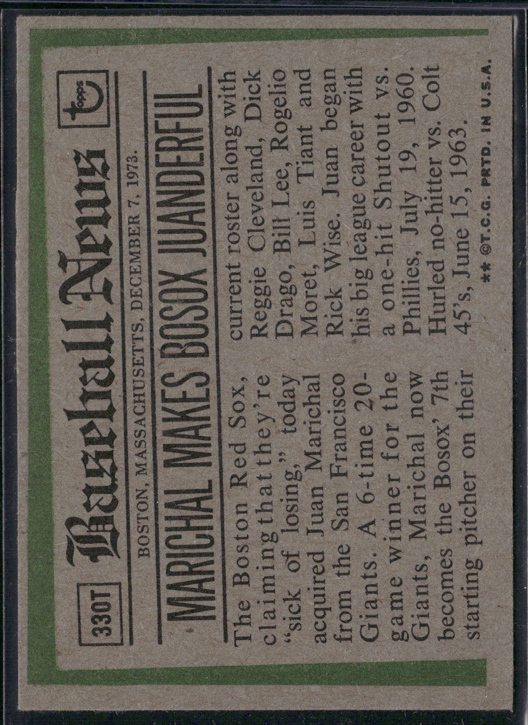 1974 Topps JUAN MARICHAL #330T Traded (VG)