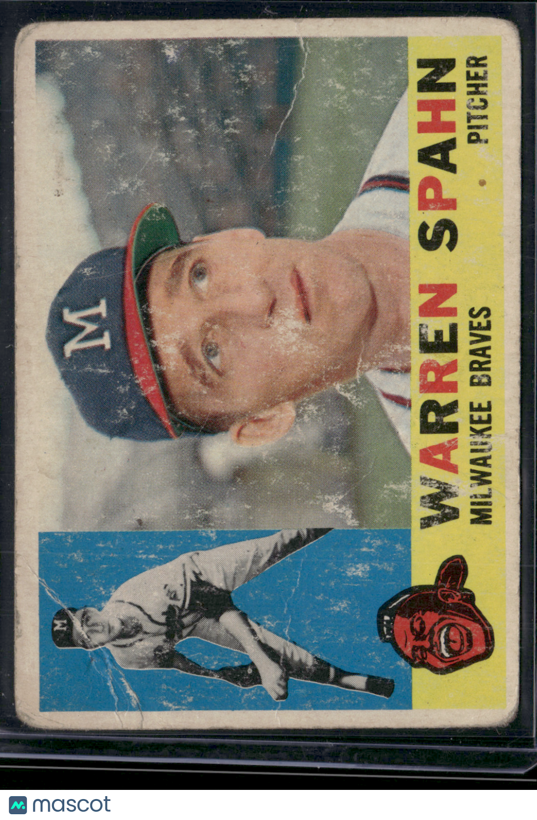 1960 Topps WARREN SPAHN #445 Toning Wrinkles (Good-VG)