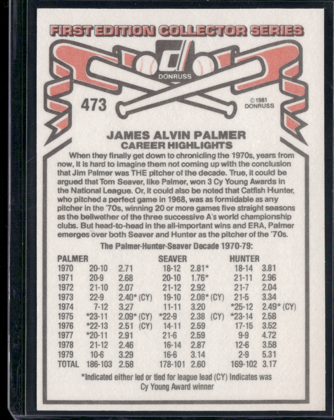 1981 Donruss JIM PALMER #473 (NM)