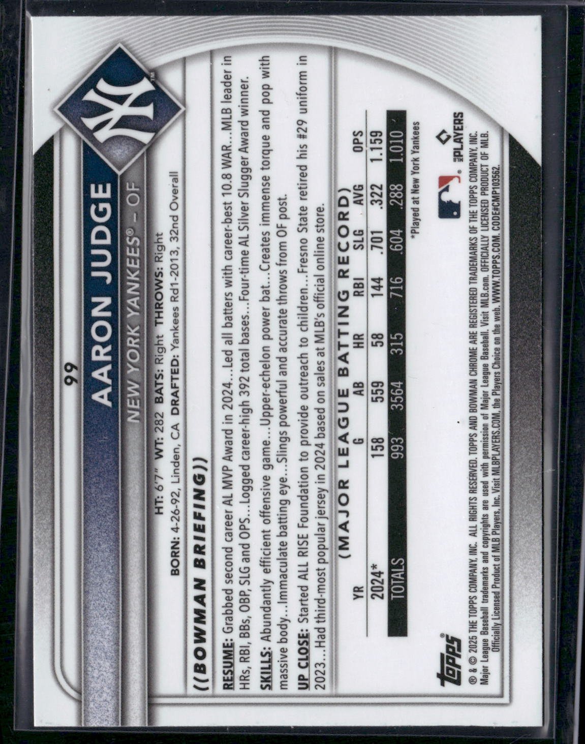 2025 Bowman AARON JUDGE #99 Chrome Mojo