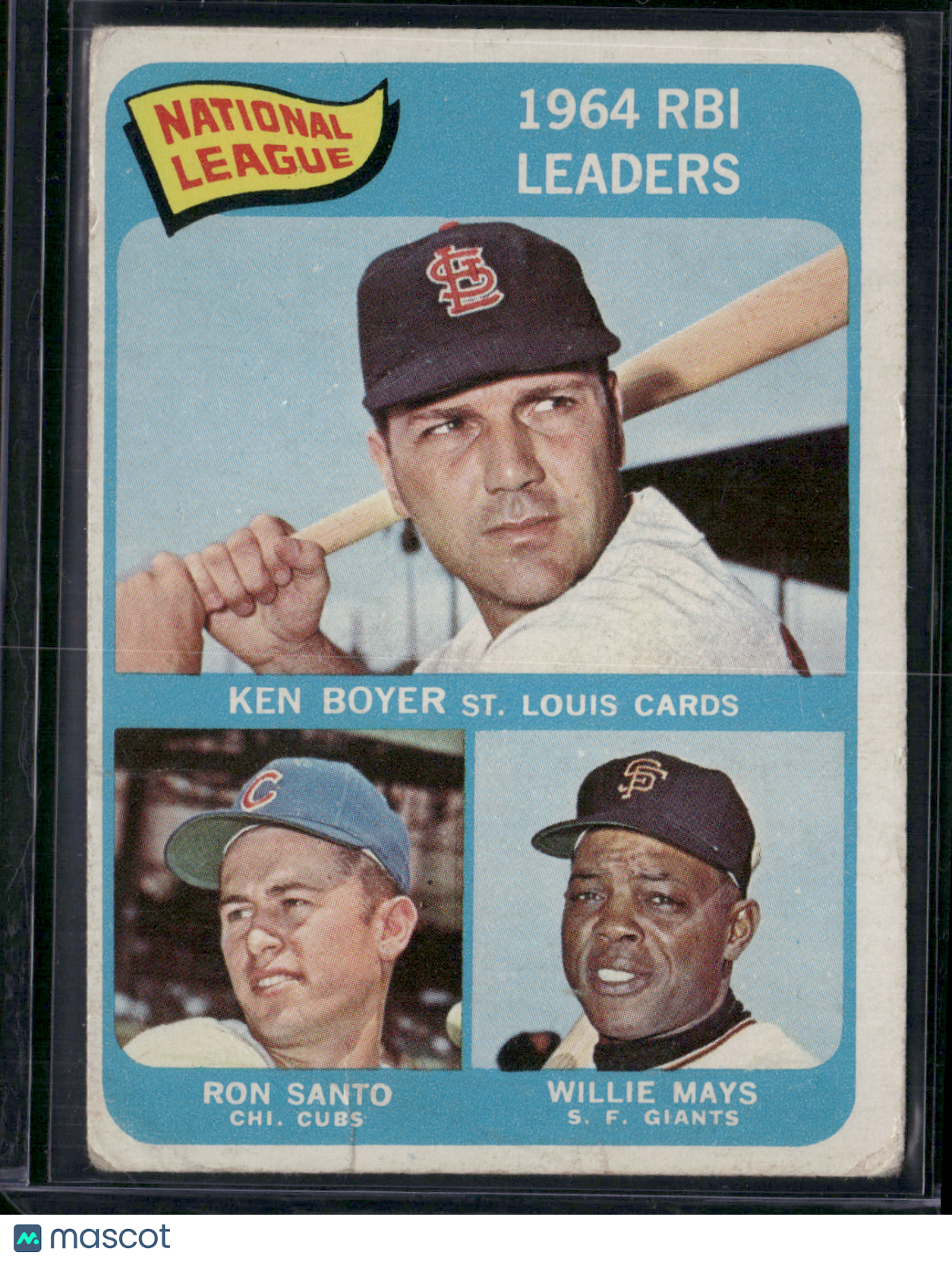 1965 Topps KEN BOYER/RON SANTO/WILLIE MAYS #6 1964 NL RBI Leaders Wrinkle (Good)