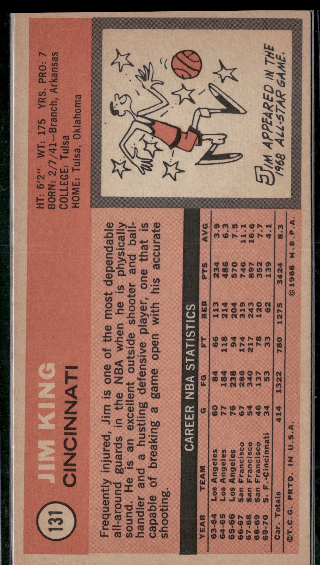 1970 Tall Boy JIM KING #131 Wax Stain (EX)