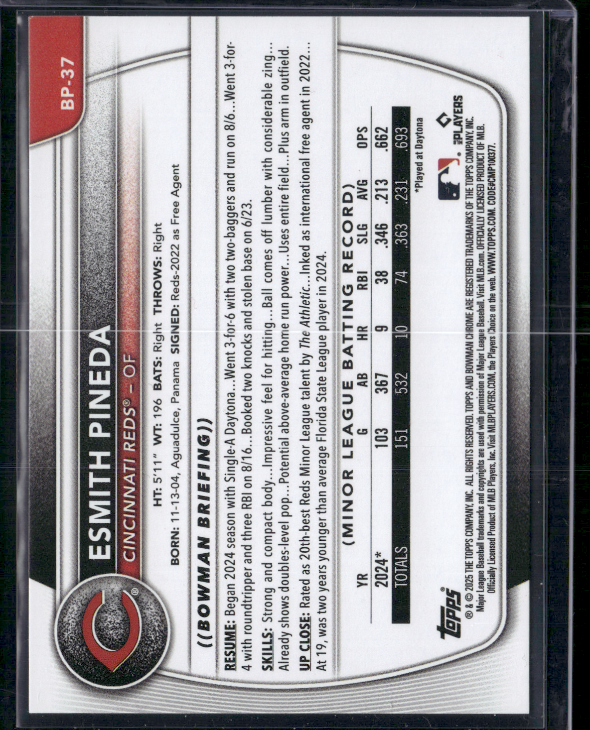 2025 Bowman ESMITH PINEDA #BP-37 1st Bowman