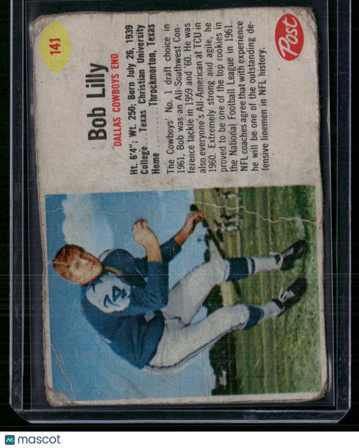 1962 Cereal Box BOB LILLY #141 Hand Cut Pencil on Back Wrinkles Crease (Good)
