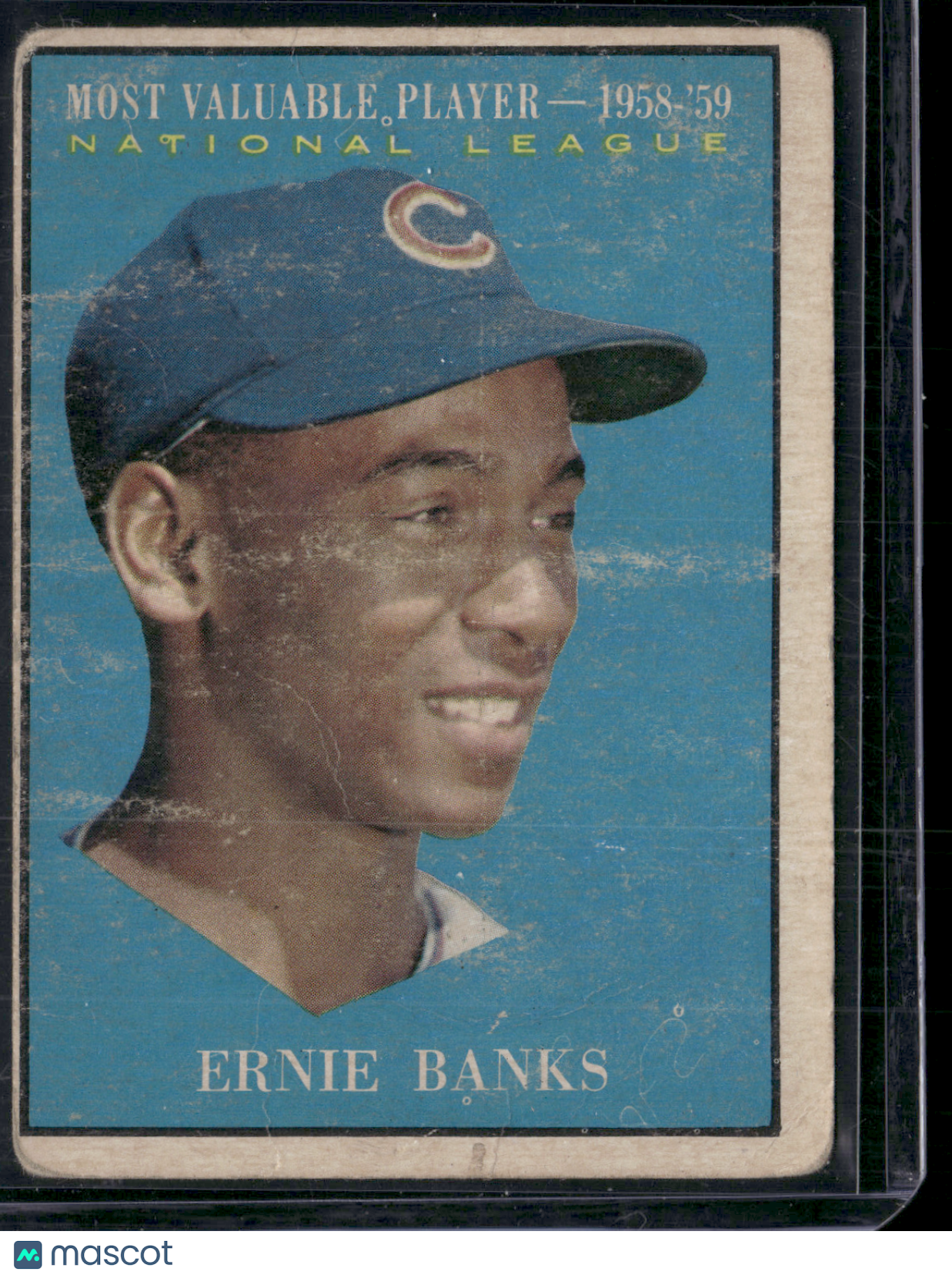 1961 Topps ERNIE BANKS #485 MVP 1958-1959 Toning Light Wrinkles (Good)