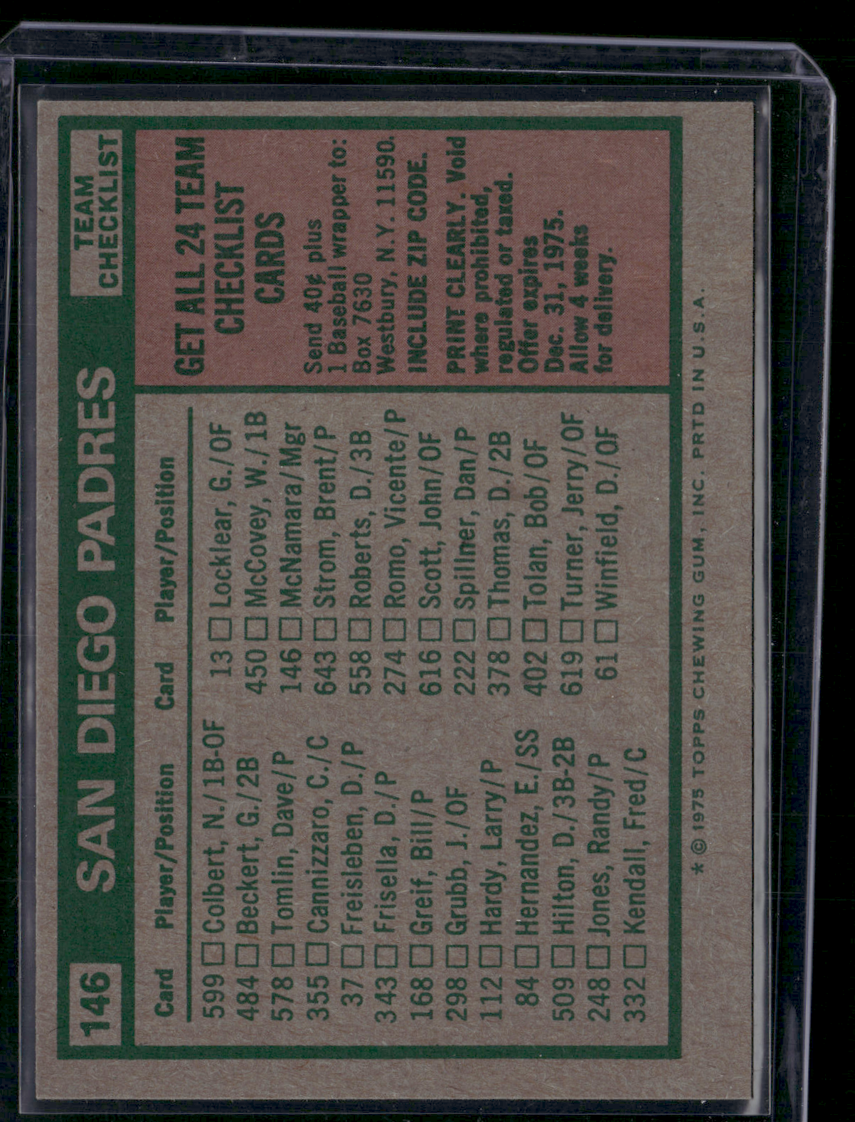 1975 Topps SAN DIEGO PADRES #146 (EX)