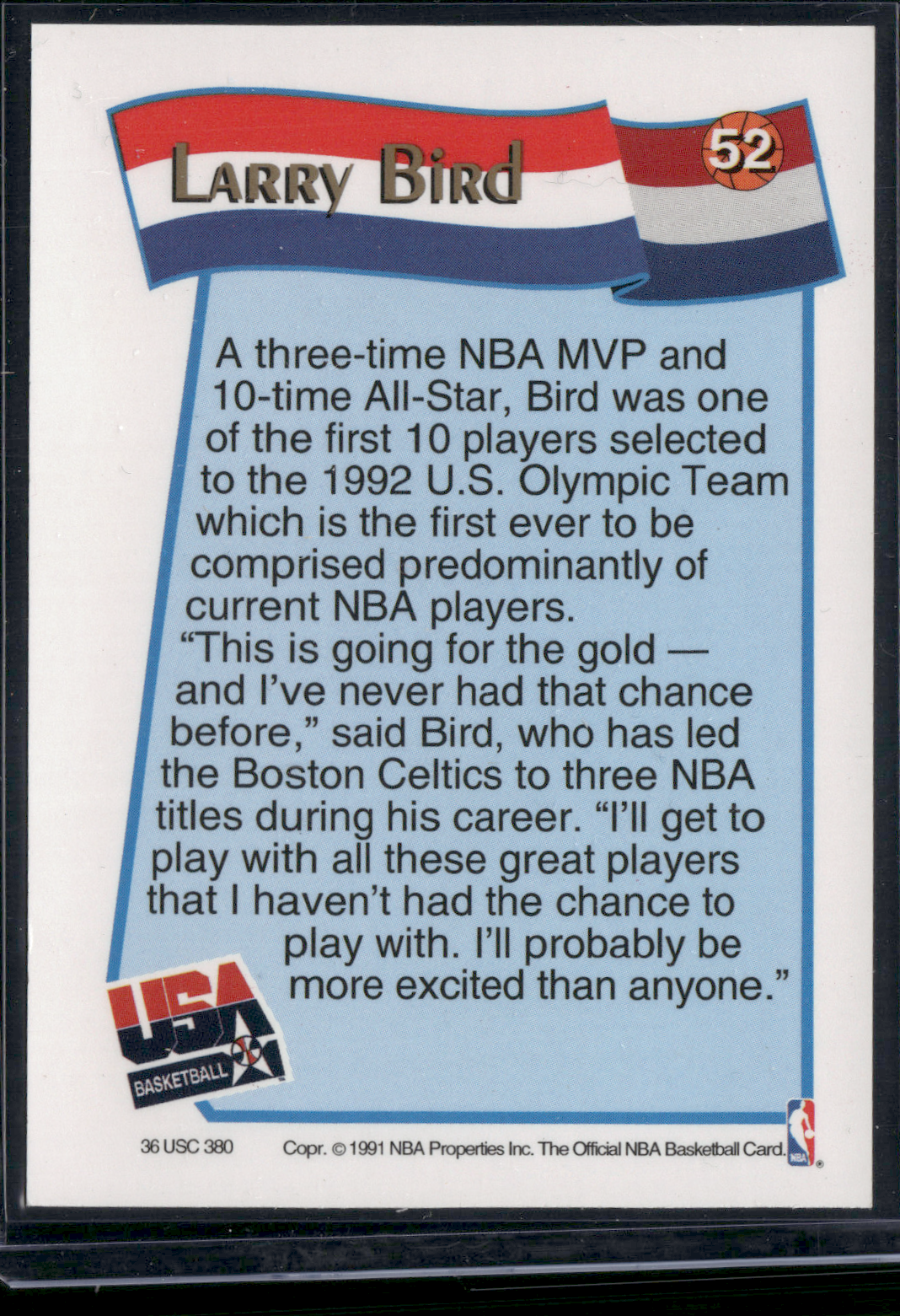 1992 NBA Hoops LARRY BIRD #52 USA Basketball - Dream Team (EX)