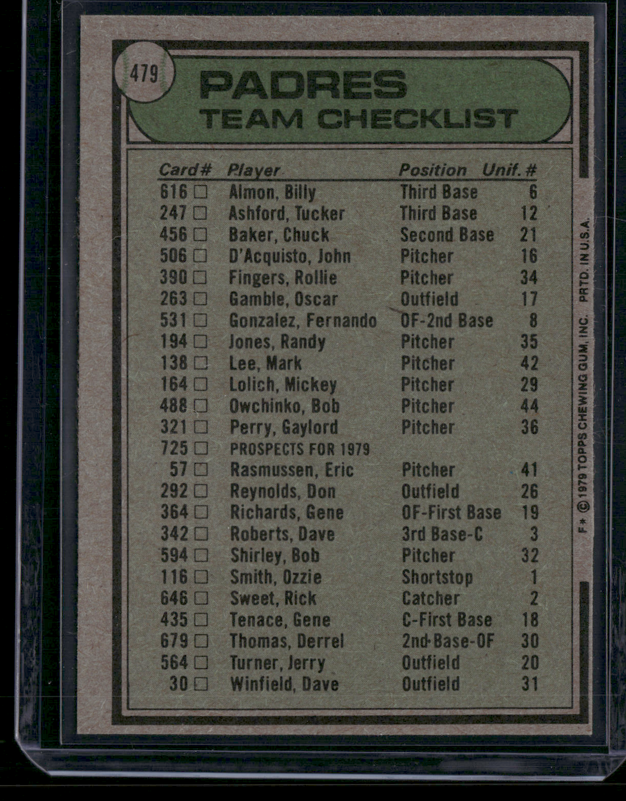 1979 Topps SAN DIEGO PADRES #479 (EX-EX/MT)