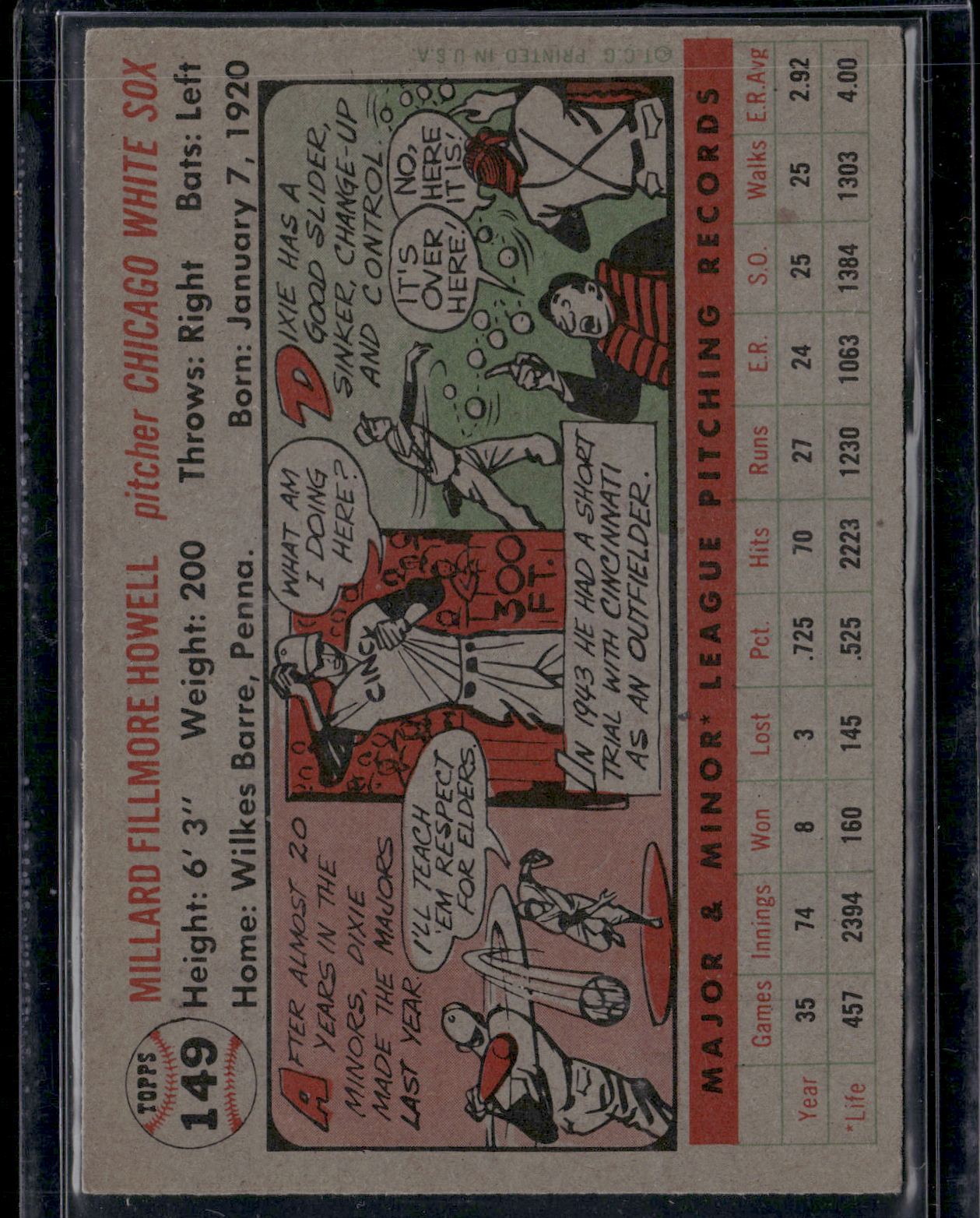 1956 Topps DIXIE HOWELL #149 surface disruption