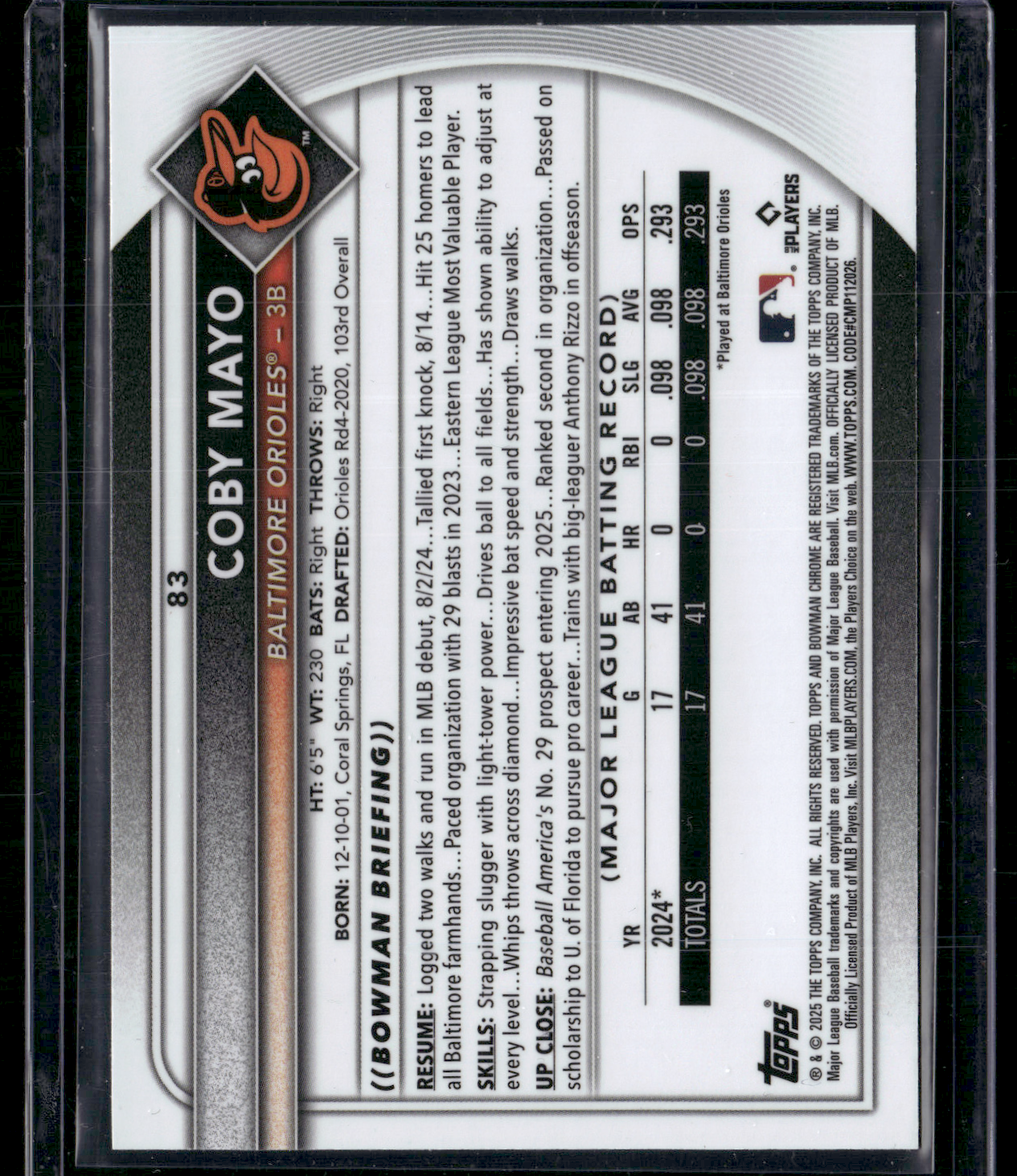 2025 Chrome COBY MAYO #83 Rookie RC (NM)