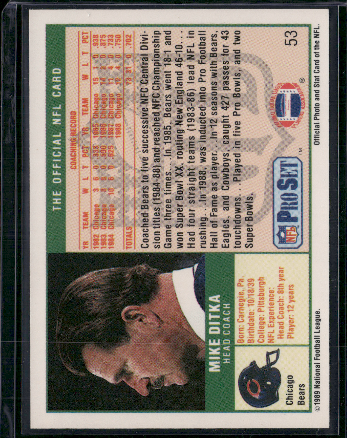 1989 Pro Set MIKE DITKA #53 (NM)
