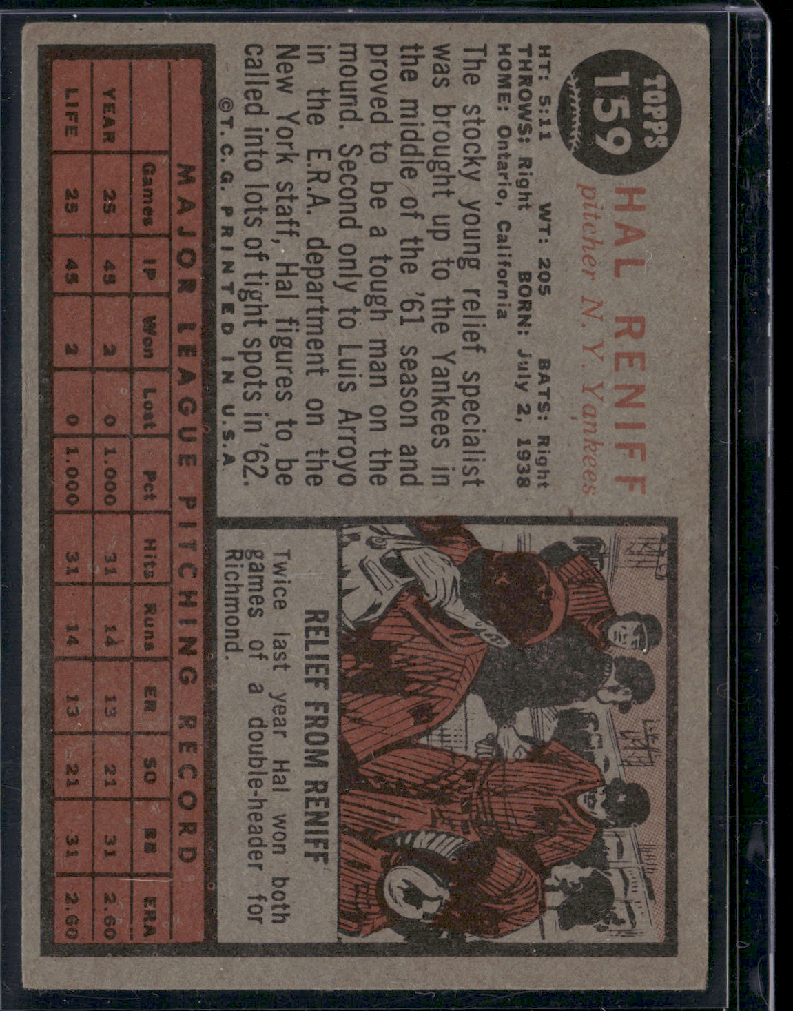 1962 Topps HAL RENIFF #159