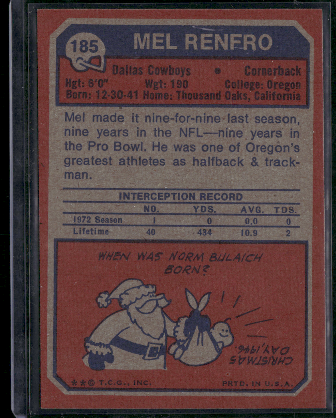 1973 Topps MEL RENFRO #185 Miscut (EX)