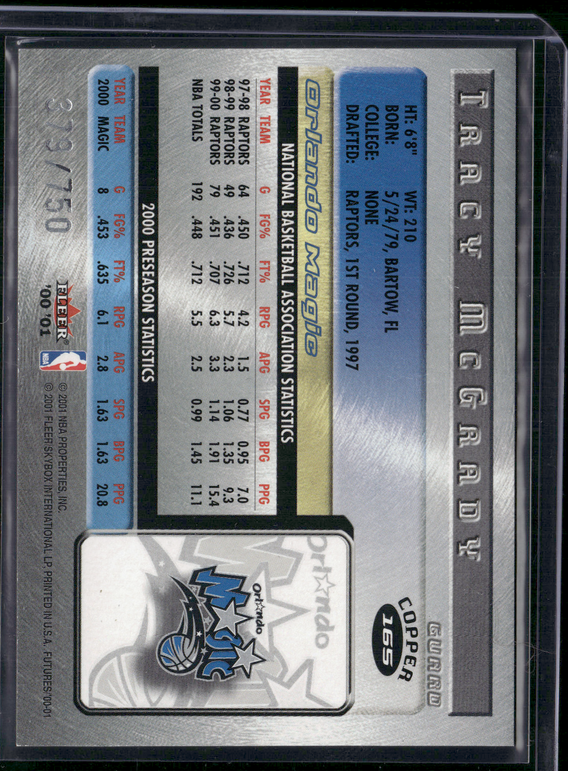 2000 Fleer TRACY MCGRADY #165 Futures Copper 379/750 (NM)
