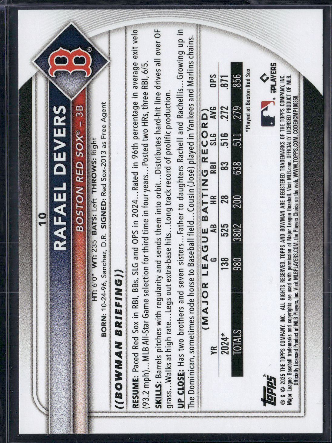 2025 Bowman RAFAEL DEVERS #10