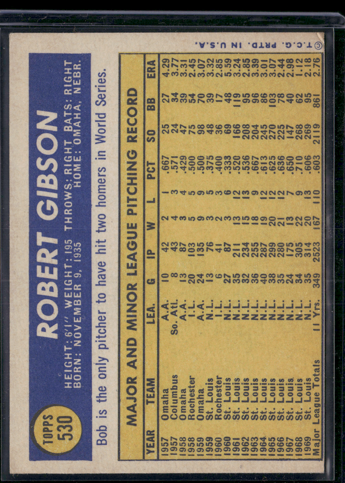 1970 Topps BOB GIBSON #530 (VG)