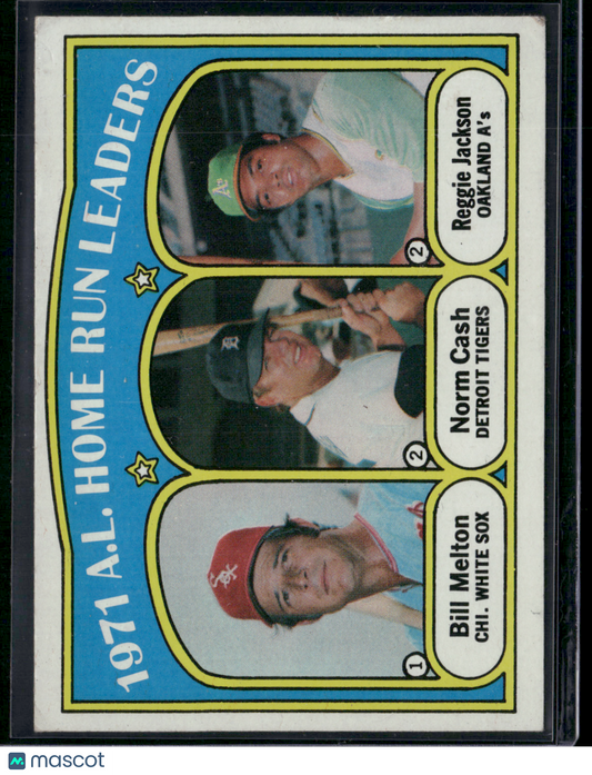 1972 Topps REGGIE JACKSON/NORM CASH/BILL MELTON #90 1971 AL HR Leaders (VG)