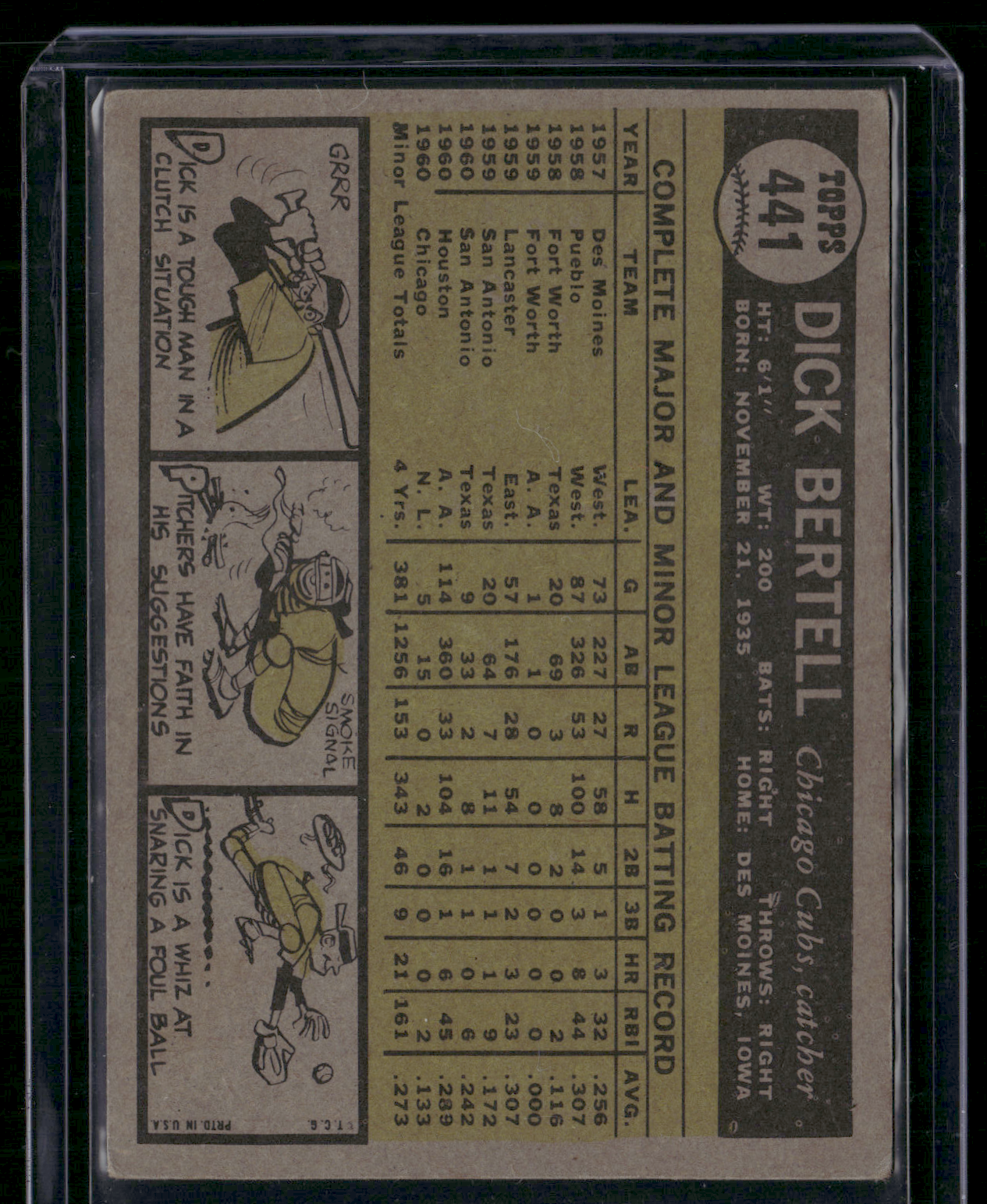 1961 Topps DICK BERTELL #441 Rookie RC