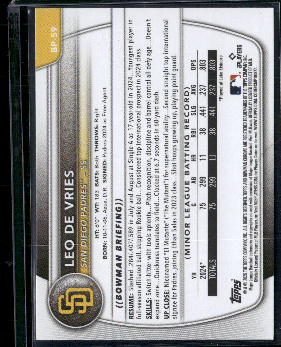 2025 Bowman LEO DE VRIES #BP-59