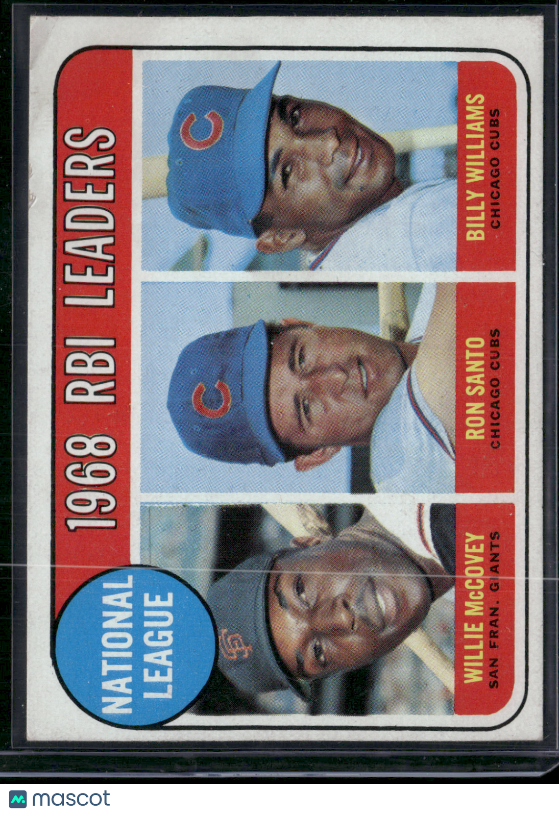 1969 Topps WILLIE MCCOVEY/SANTO/WILLIAMS #4 1968 NL RBI Leaders Edge Chip (VG)
