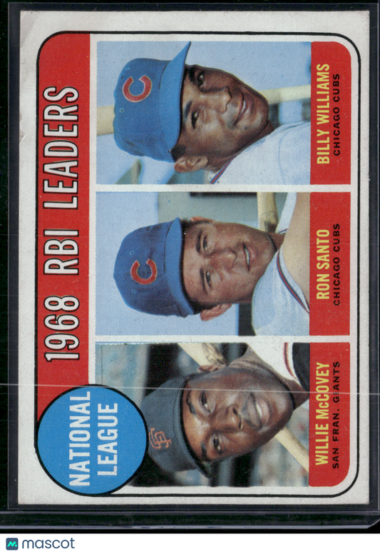 1969 Topps WILLIE MCCOVEY/SANTO/WILLIAMS #4 1968 NL RBI Leaders Edge Chip (VG)