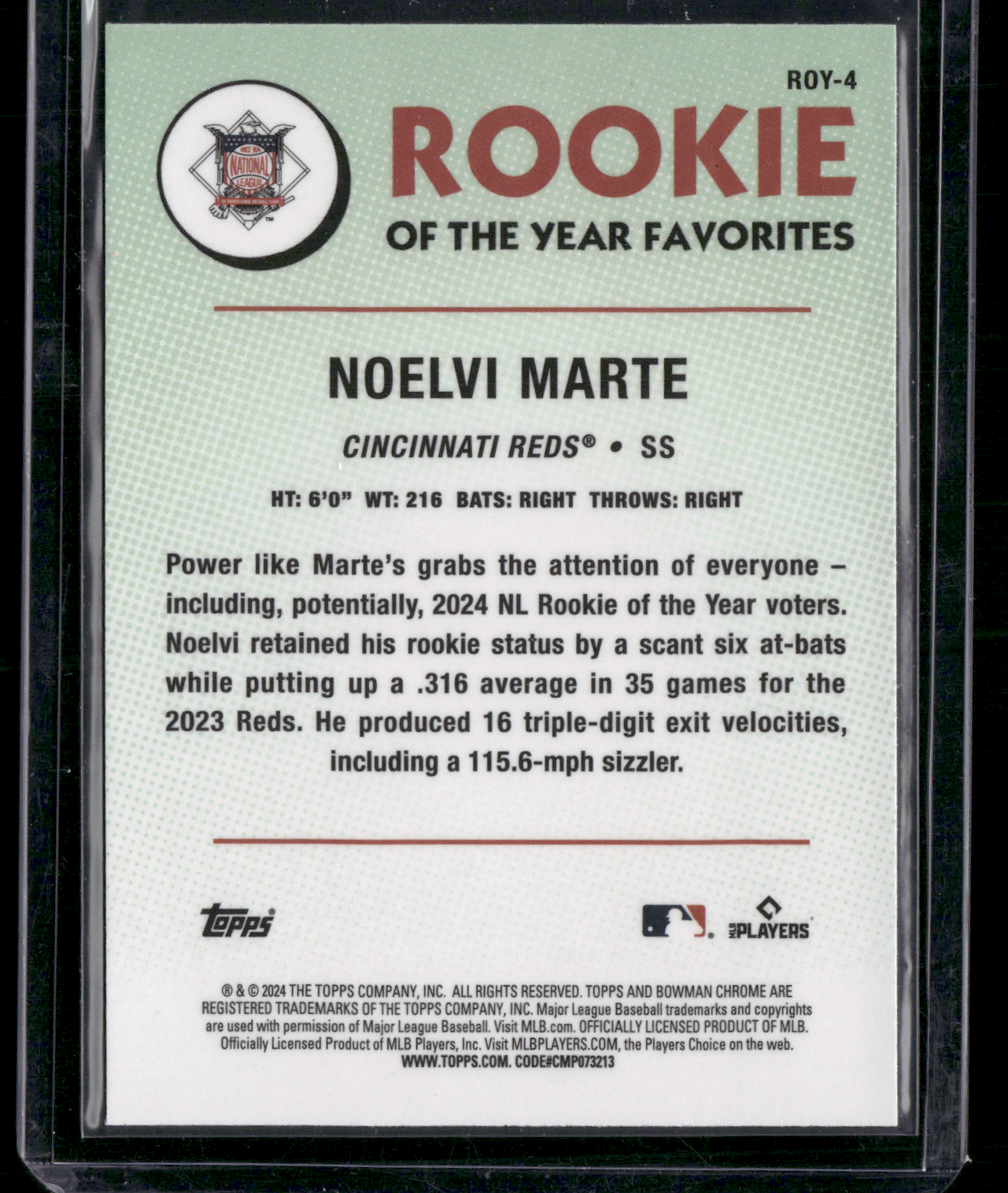 2025 Chrome NOELVI MARTE RC #ROY-4 Rookie of the Year Favorite