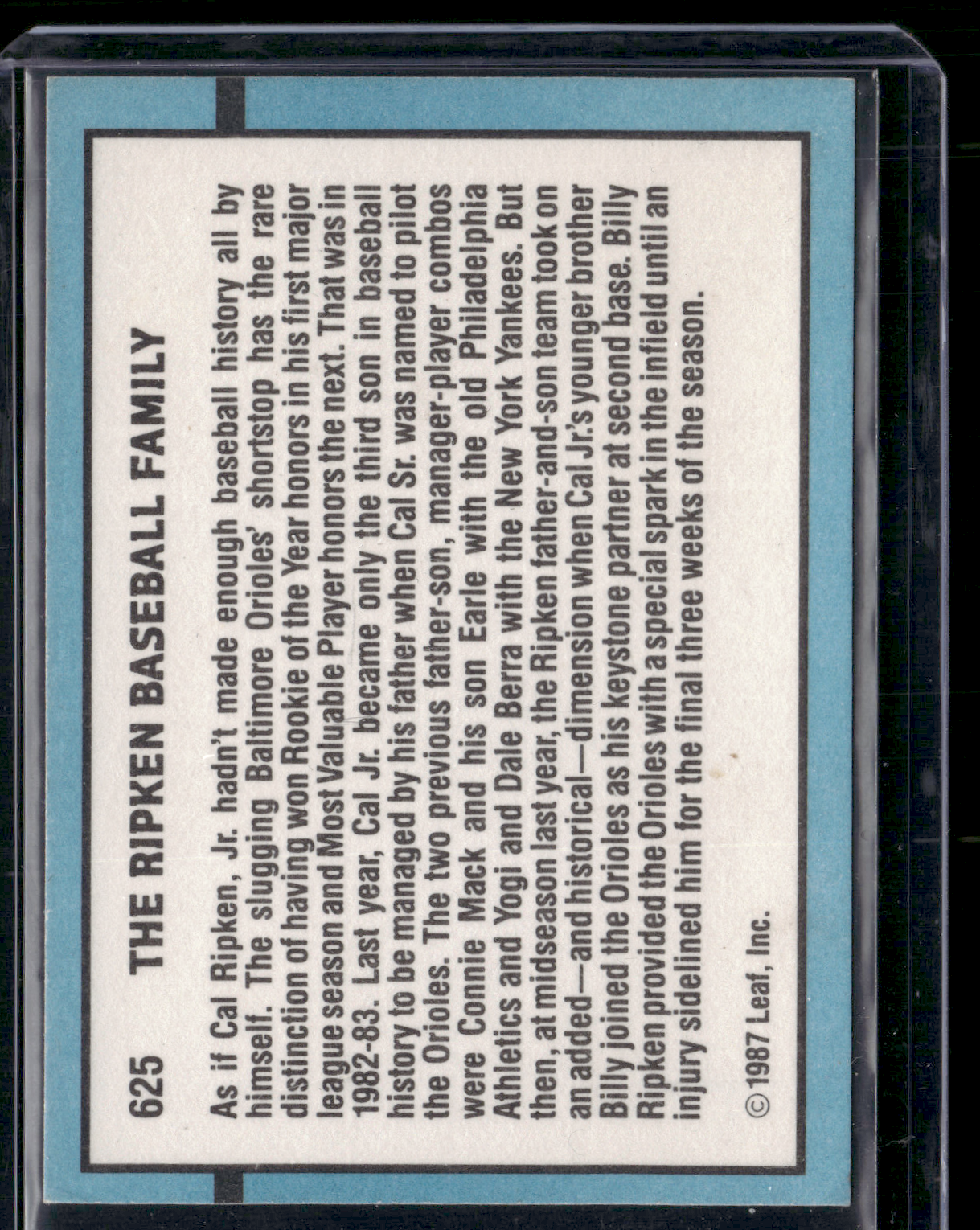 1988 Donruss BILLY RIPKEN AUTO #625 Autograph is not authenticated (VG/EX)