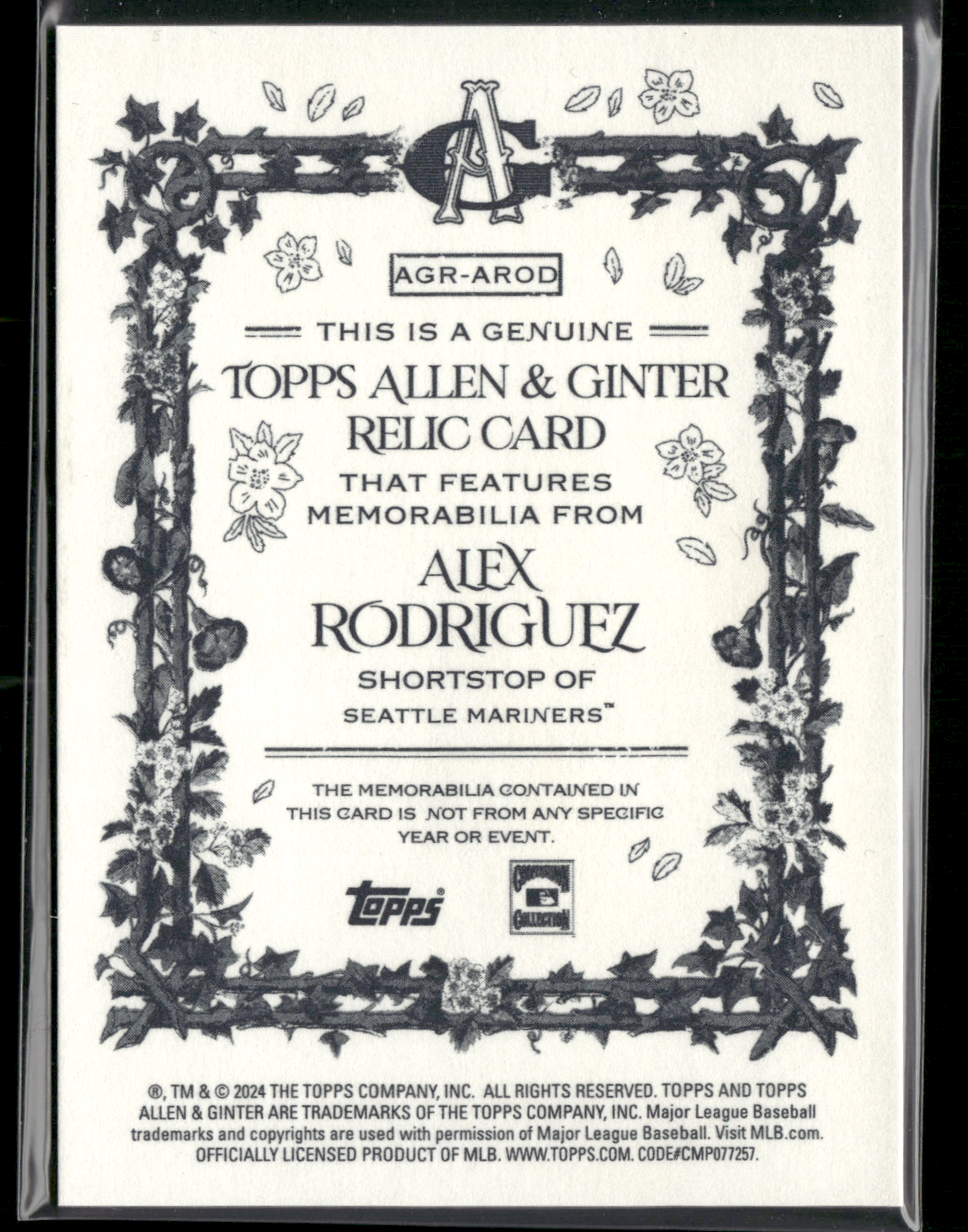 2024 Allen & Ginter ALEX RODRIGUEZ #AGR-AROD Relic