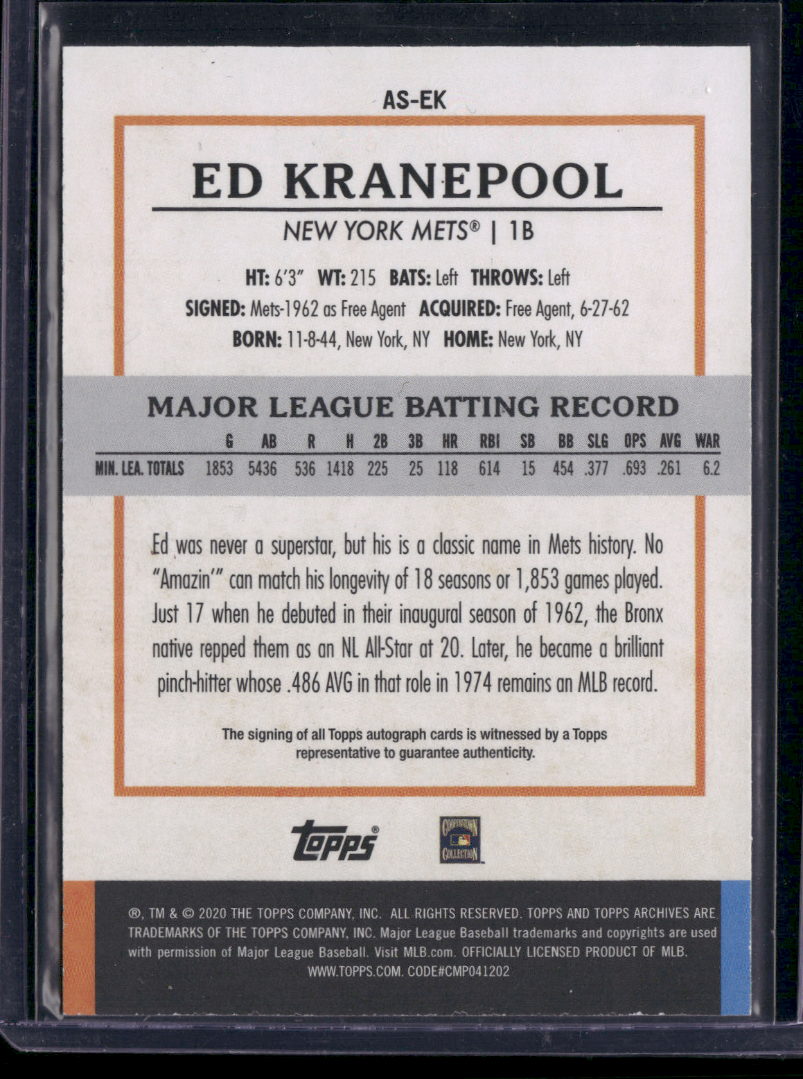 2020 Archives ED KRANEPOOL #AS-EK Auto (NM)